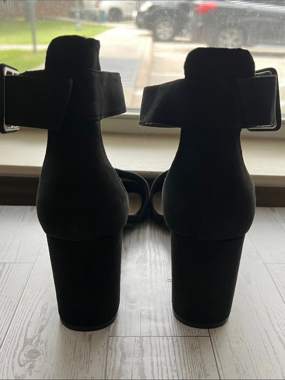 Chinese Laundry ✨New in Box✨Black Micro Suede Block Heels Wide Ankle Strap 9.5